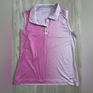 Nike Dri-Fit Polo Tank Top Pink Geo Polka Dot Sleeveless Button